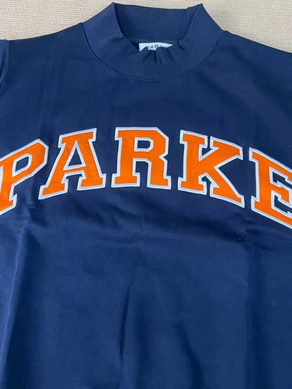 PARKE Navy Mock Neck Varsity Logo Sweatshirt